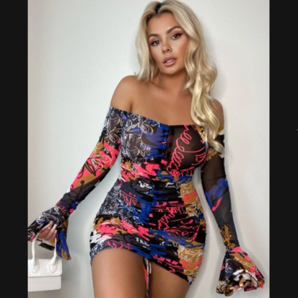 Vibrant Long Sleeve Dress with Artistic Print